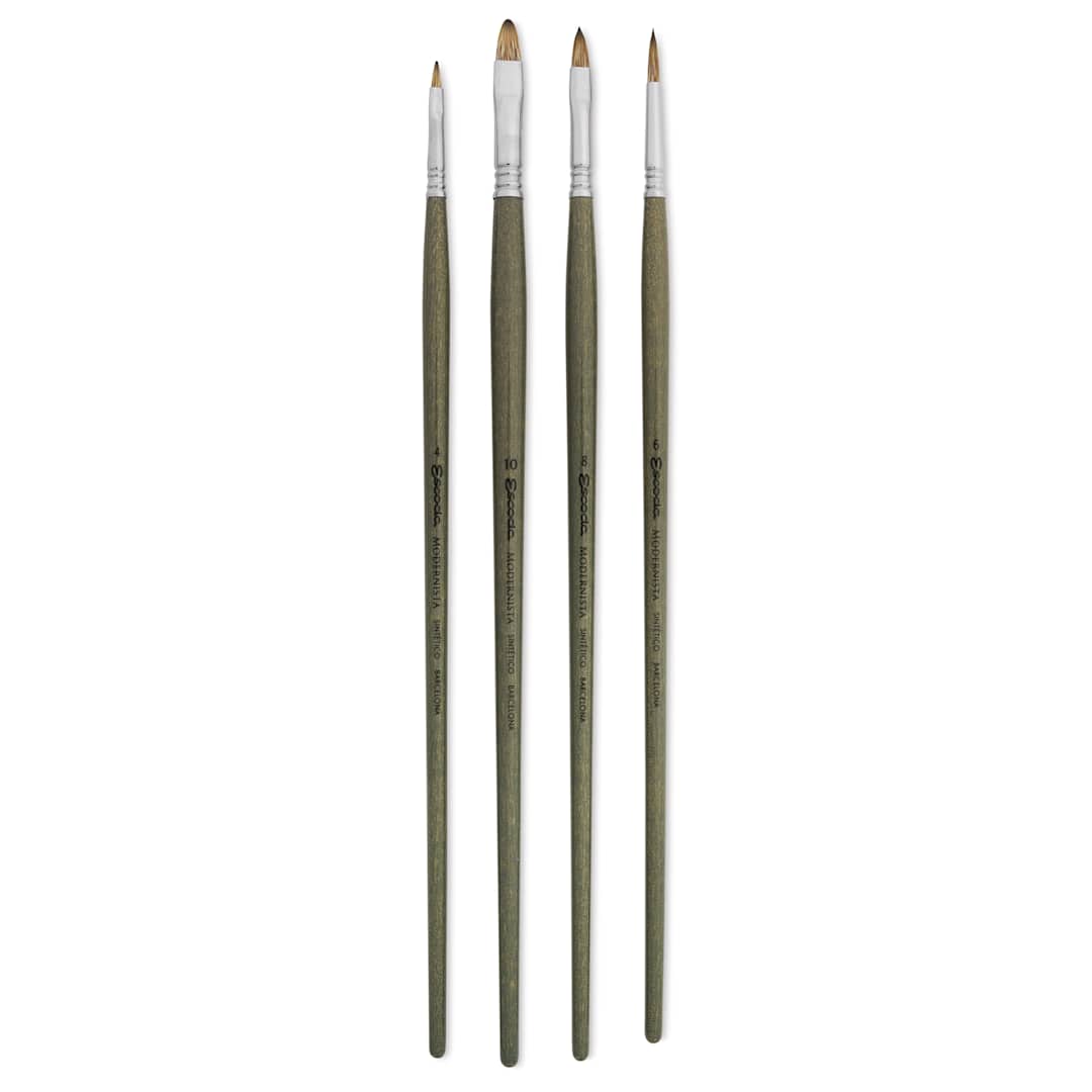 Open in modal - Escoda Modernista Tadami Synthetic Mongoose Brushes - Series 8956, Set of 4, brushes laid out