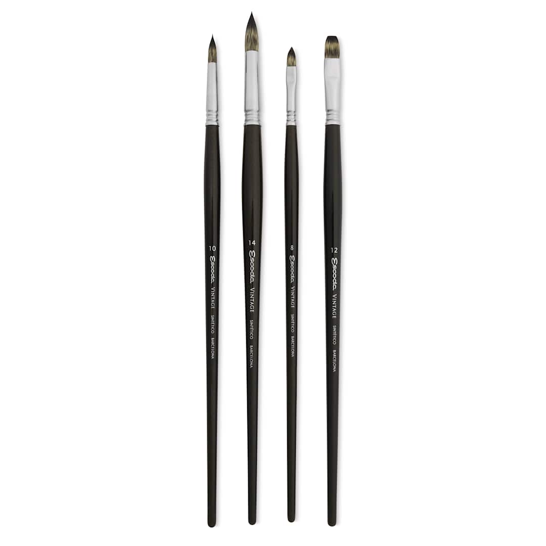 Open in modal - Escoda Vintage Synthetic Brushes - Assorted, Long  Handle, Set of 4