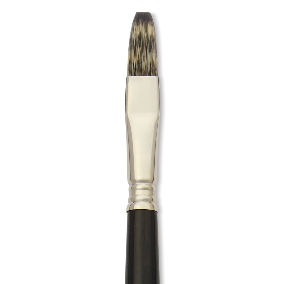 Open in modal - Escoda Vintage Synthetic Brush - Flat, Long Handle, Size 12, close-up