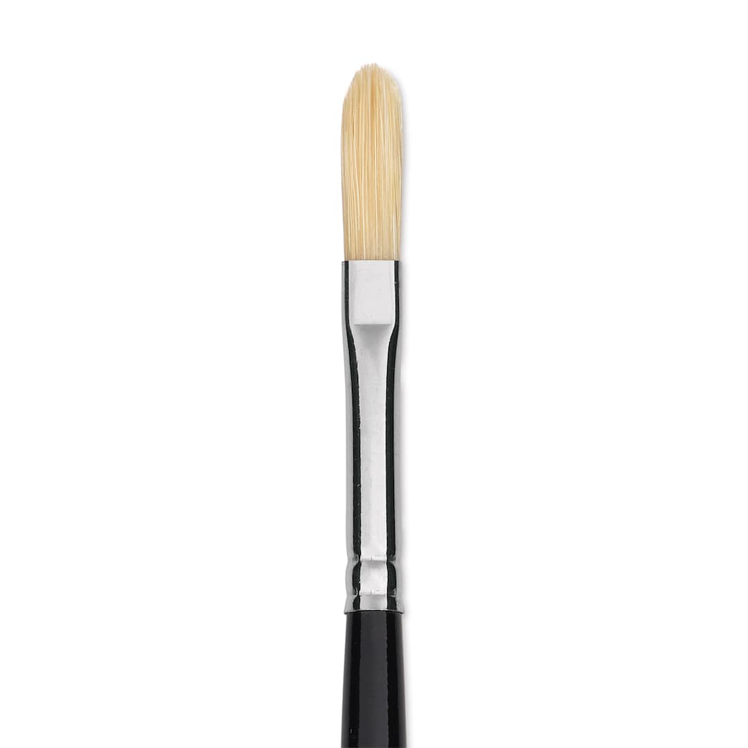 Open in modal - Trekell Hog Bristle Brush - Long Filbert, Long Handle, Size 2, close up