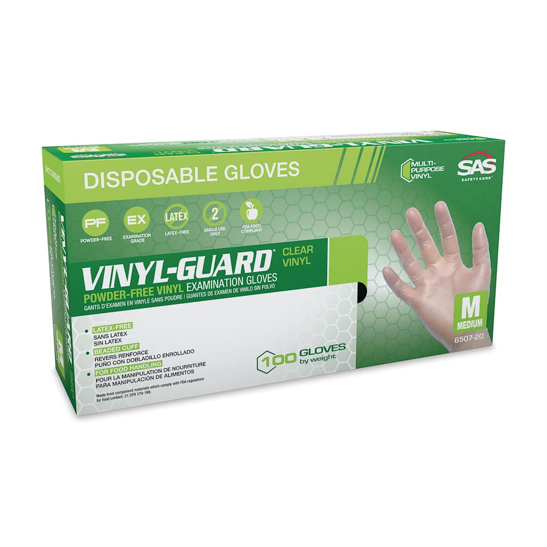 Open in modal - SAS Safety Vinyl-Guard Vinyl Disposable Examination Gloves - Medium, Pkg of 100