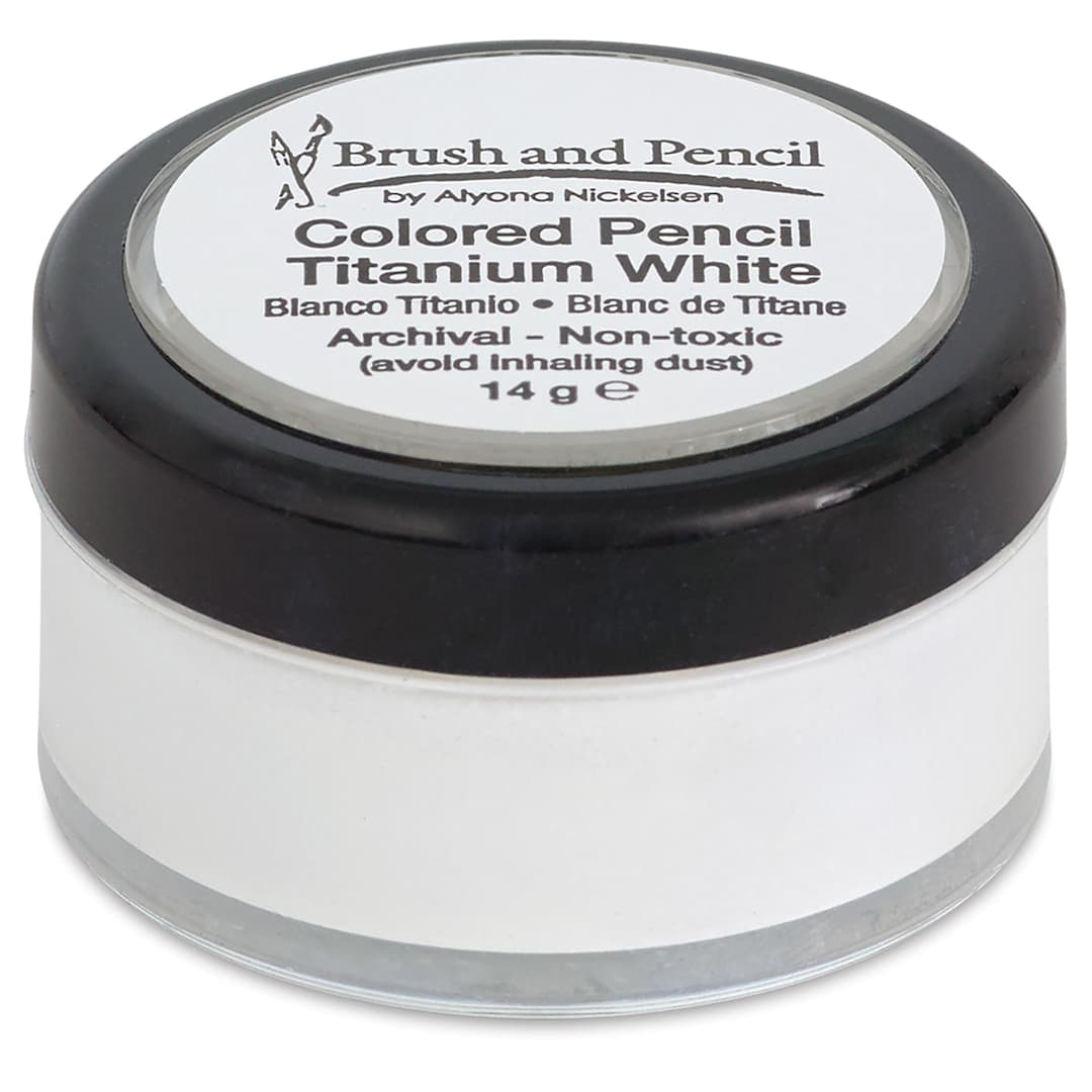 Open in modal - Brush and Pencil Colored Pencil Titanium White - Side view of 1.4g jar 
