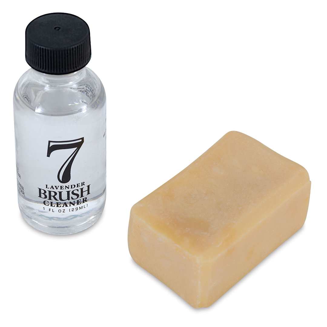 Open in modal - Chelsea Classical Studio Brush Cleaner Sampler Kit - Bottle of cleaner and soap shown
