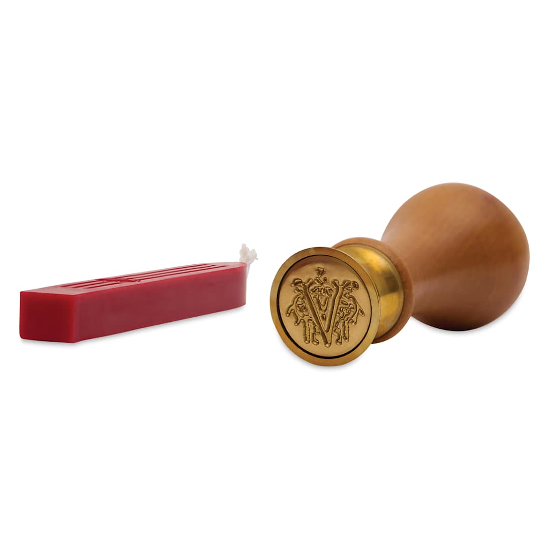 Open in modal - Manuscript Ceramic Small Initial Sealing Coin Set - Letter V