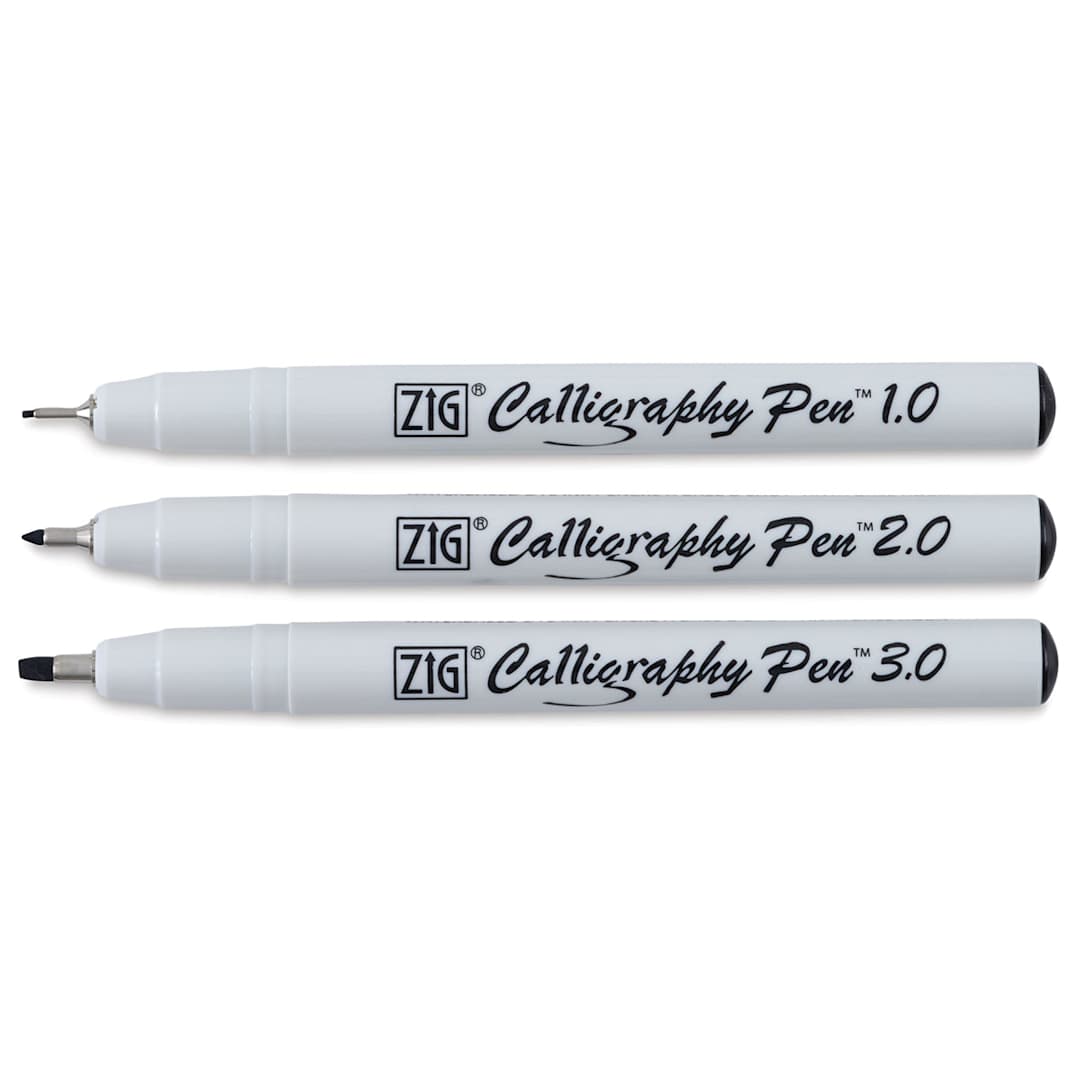 Open in modal - Kuretake Zig Calligraphy Pen - Set of 3 Square tip pens shown uncapped horizontally