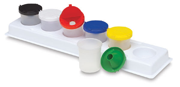 Open in modal - Richeson Neatness Jars & Tray - Angled Tray with 6 Jars, one open