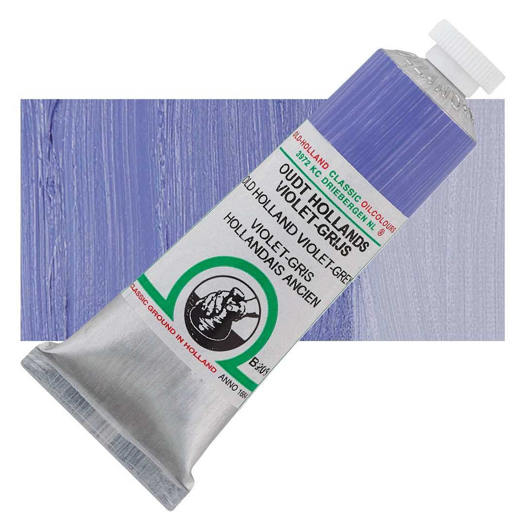 Open in modal - Old Holland Classic Oil Color - Old Holland Violet Grey, 40 ml tube and swatch