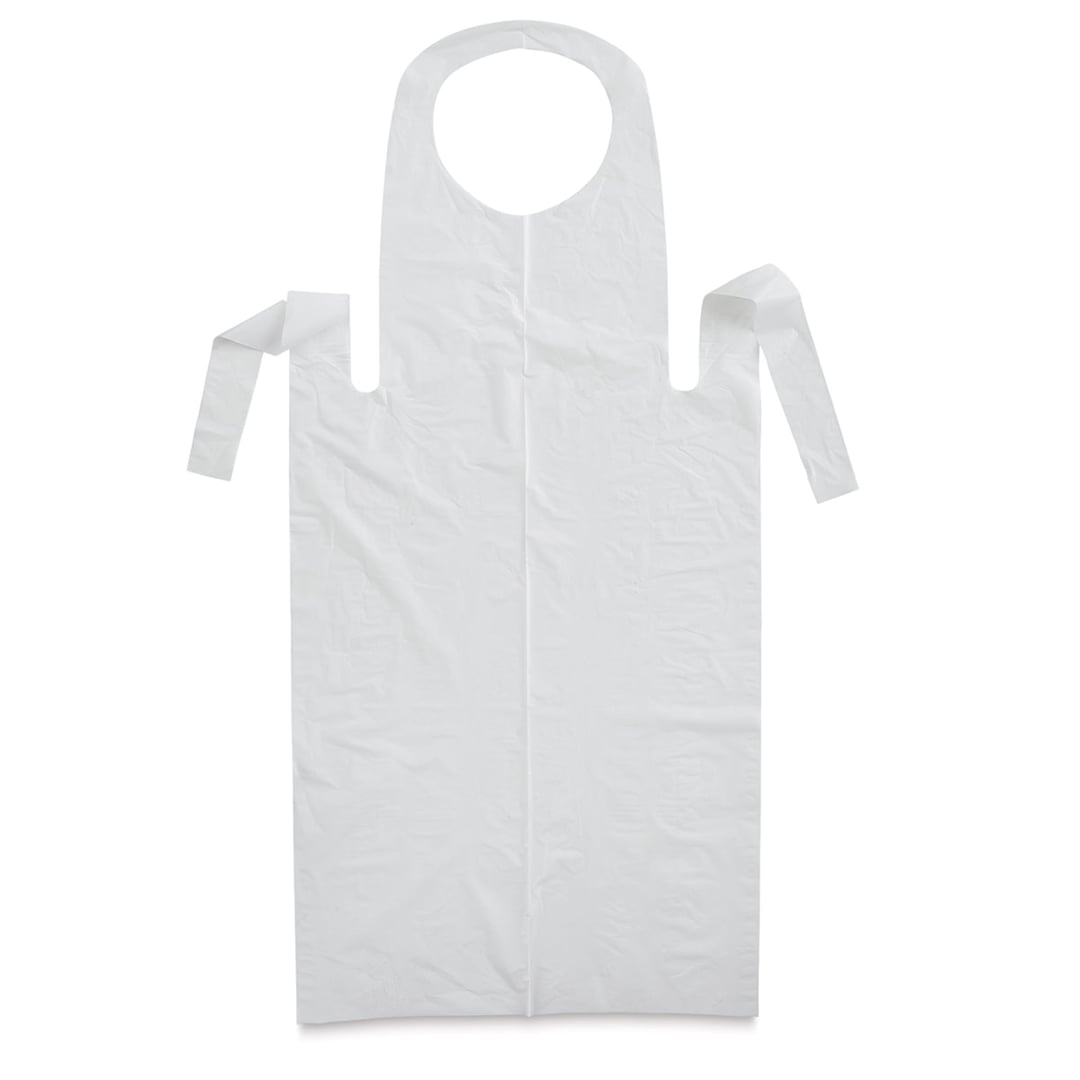Open in modal - Children's Large Disposable Plastic Apron - Full view showing ties and neck opening 