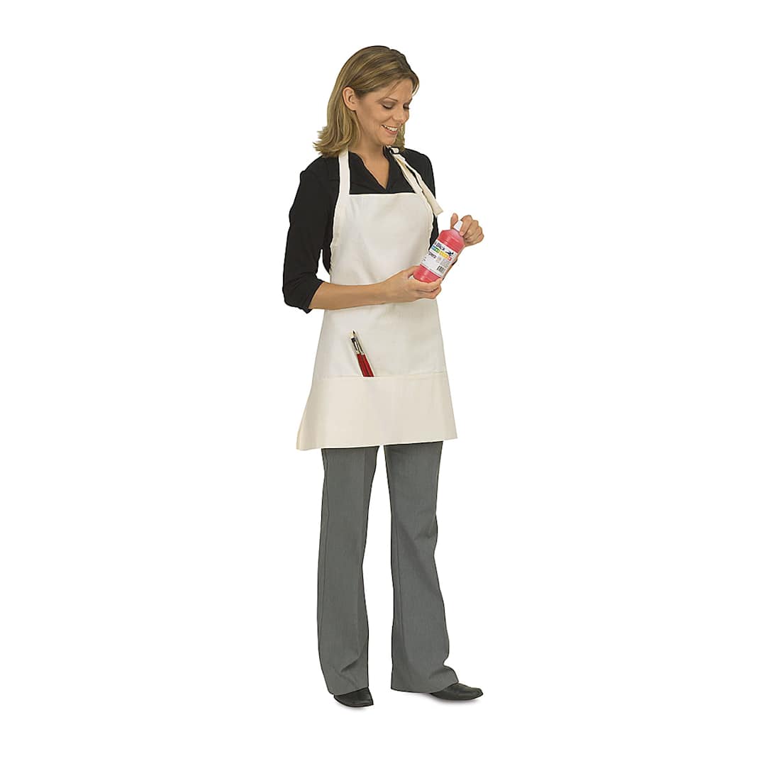Open in modal - Model wearing Artist's White Poly/Cotton Apron