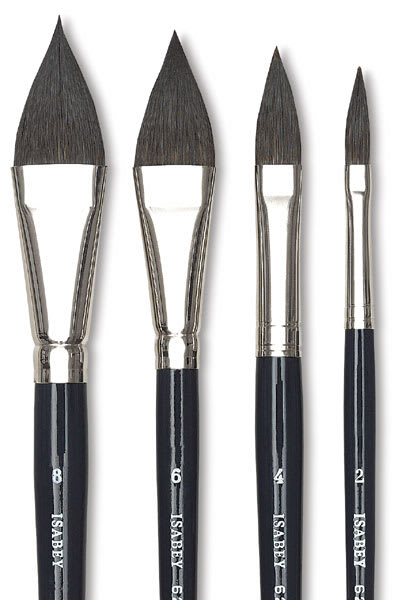 Open in modal - Isabey Cat's Tongue Pointed Oval Wash - closeup of tips of 4 sizes of brush