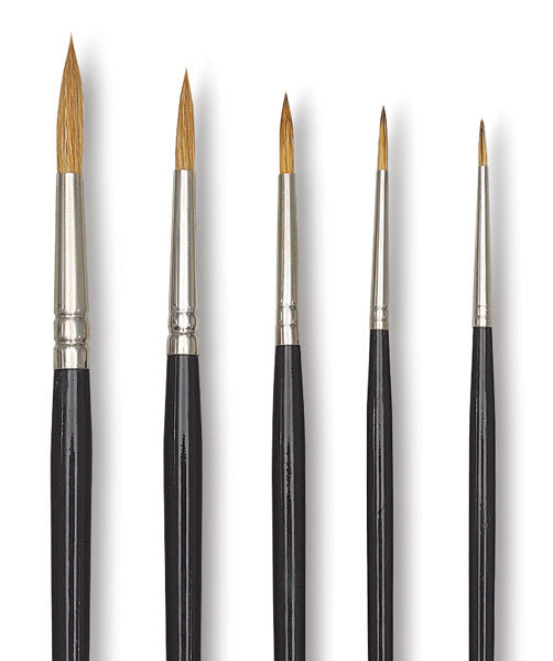 Open in modal - Blick Pointed Scholastic Round Brushes - Closeup of Set of 5
