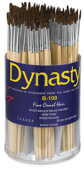 Open in modal - Dynasty Economy Camel Brushes - Canister of 144 of assorted sizes of Rounds shown 