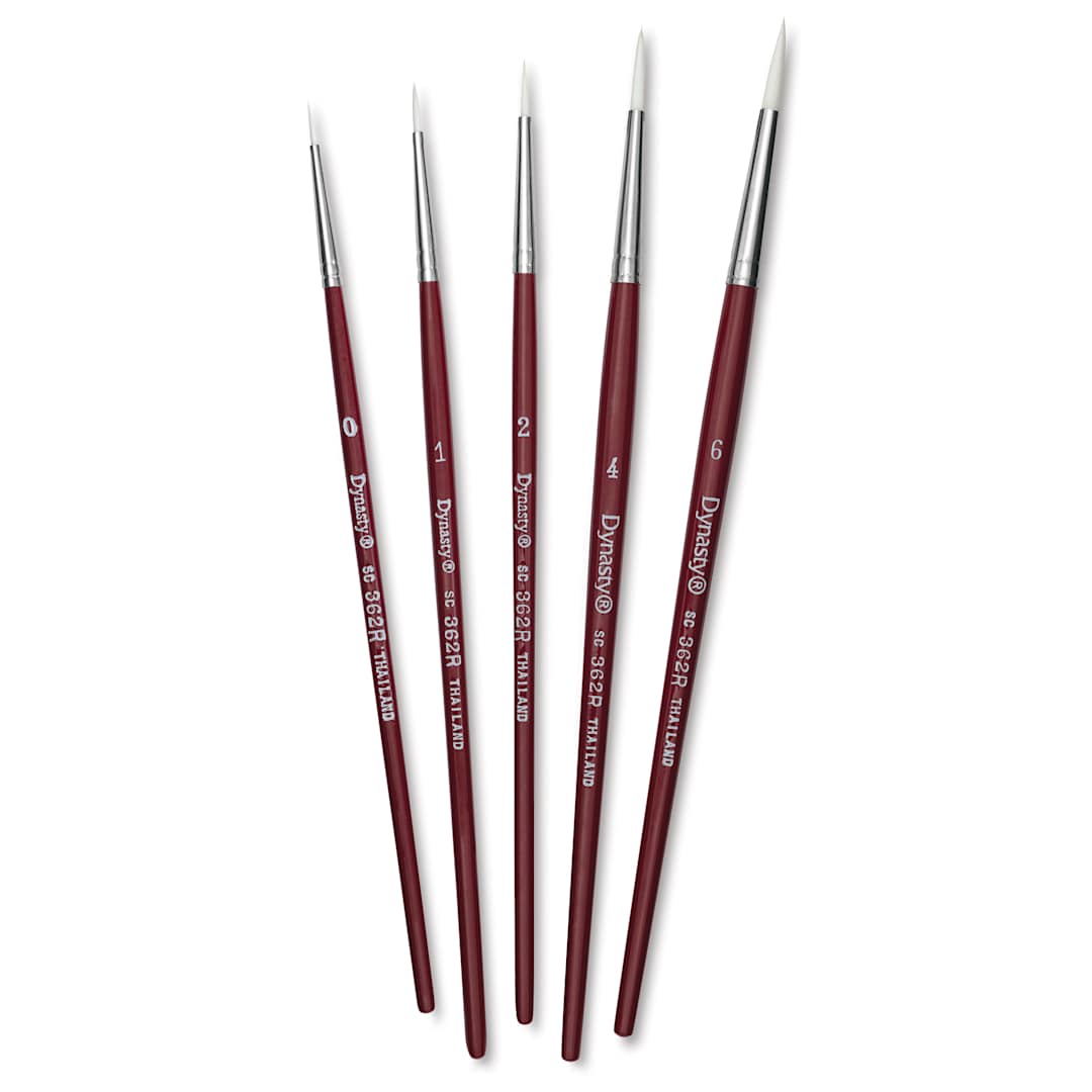 Open in modal - Dynasty Fine White Synthetic Brushes - Set of 1, Round, Set of 5, brushes fanned out