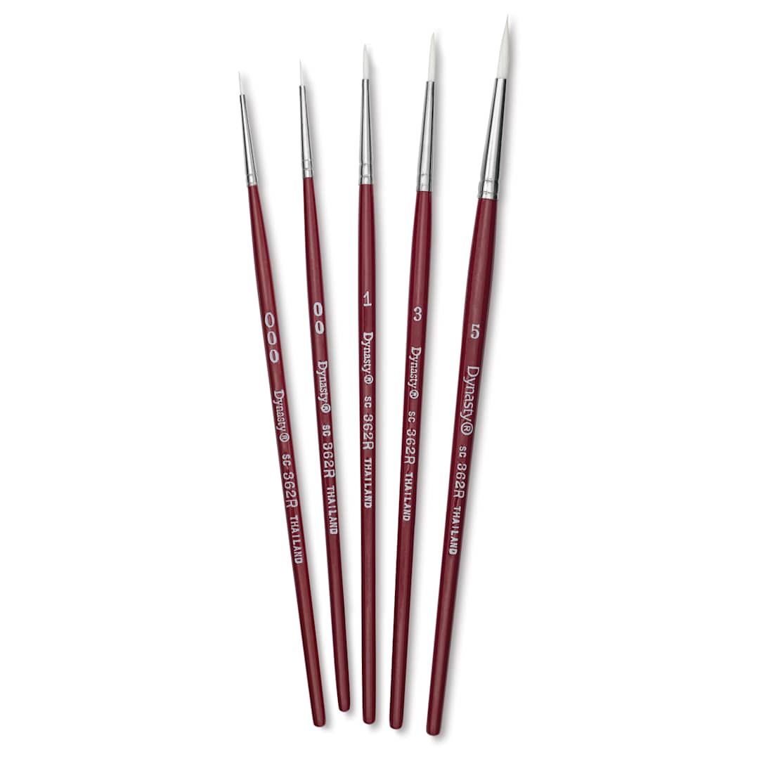 Open in modal - Dynasty Fine White Synthetic Brushes - Set of 2, Round, Set of 5, brushes fanned out