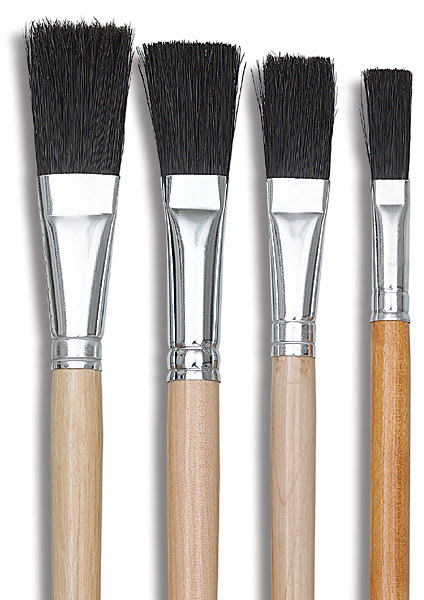 Open in modal - Crayola Black Bristle Flat Easel Brushes, close-up of the top of four brushes
