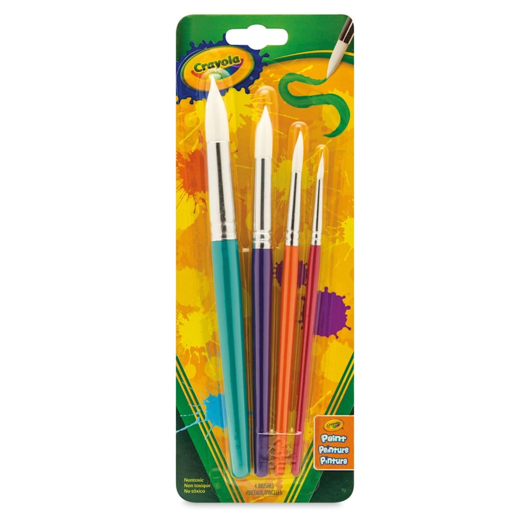 Open in modal - Crayola White Taklon Brush Set - Set of 4, Round, front of the packaging