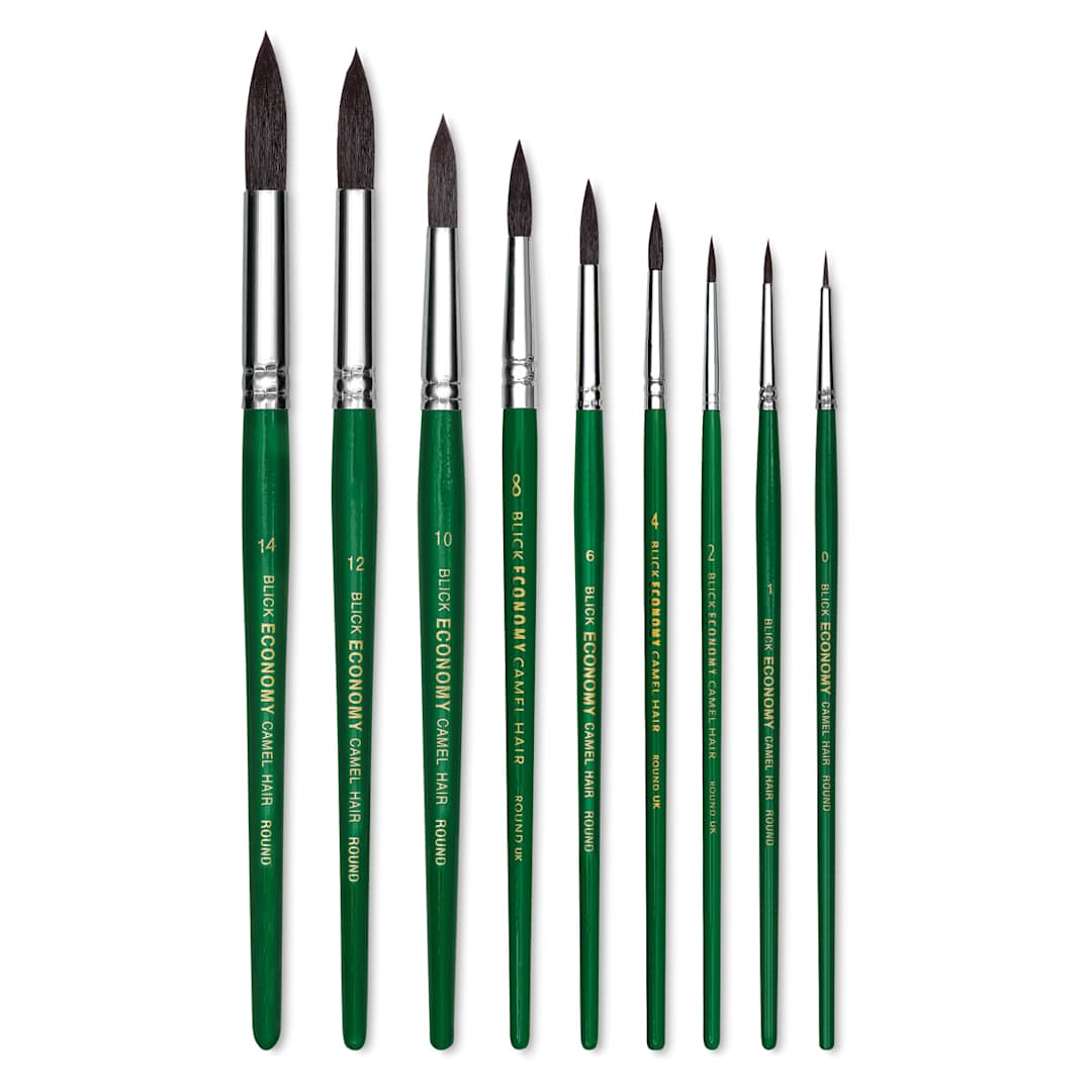 Open in modal - Blick Economy Camel Hair Brush Set - Round, Short Handle, Set of 9