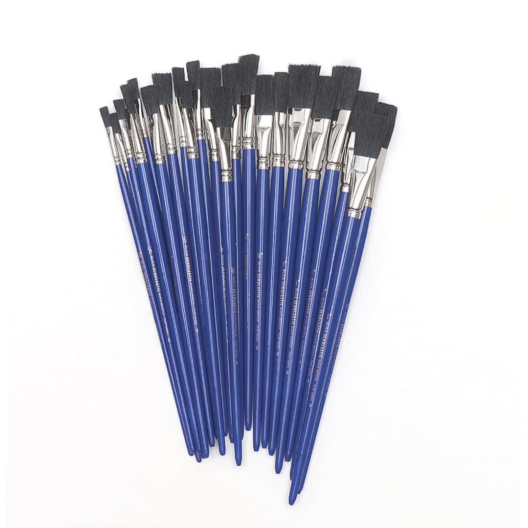 Open in modal - Blick Scholastic Black Bristle Brushes - Easel, Long Handle, Classpack of 24