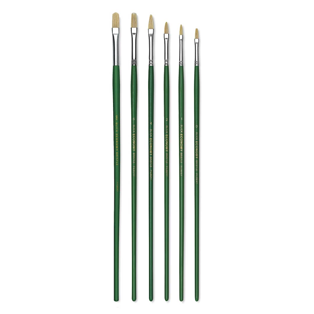 Open in modal - Blick Economy White Bristle Brush Set - Filbert, Set of 6