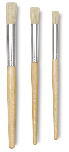 Open in modal - Blick Economy White Bristle Stencil Brush​ - Set of 3 brushes shown upright