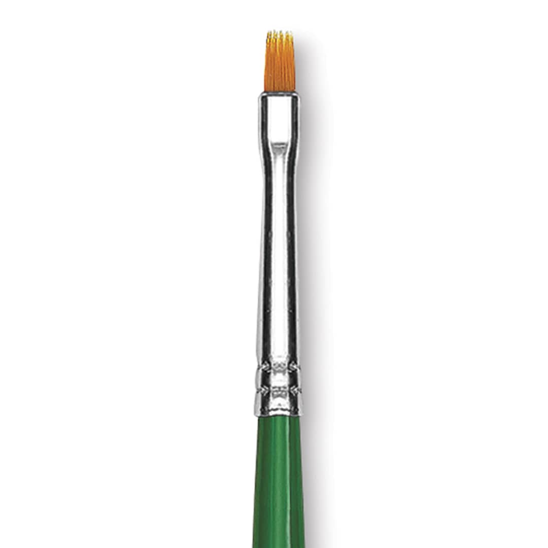 Open in modal - Blick Economy Golden Taklon Brush - Flat, Long Handle, Size 0 close up