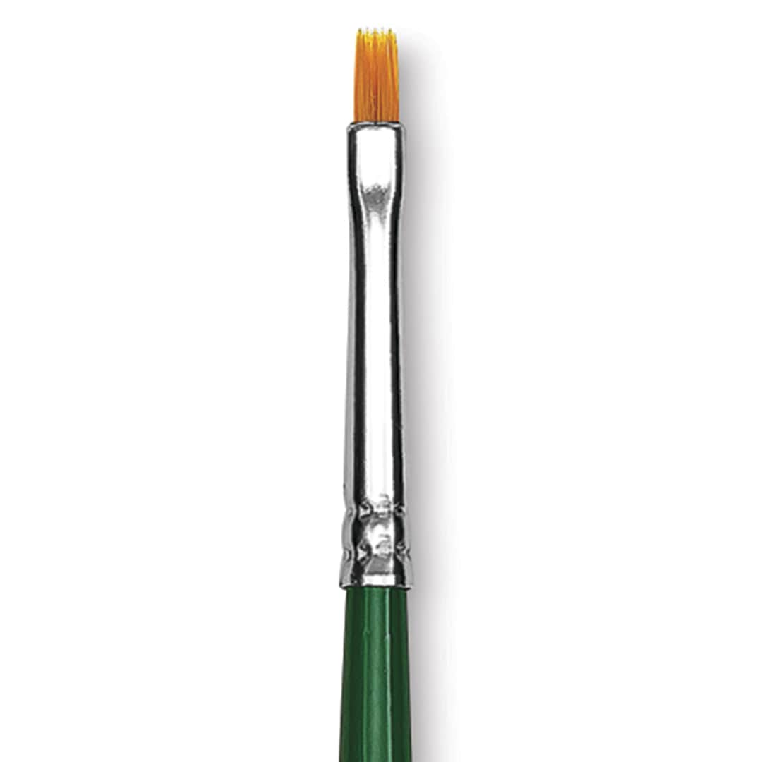 Open in modal - Blick Economy Golden Taklon Brush - Flat, Long Handle, Size 1 close up