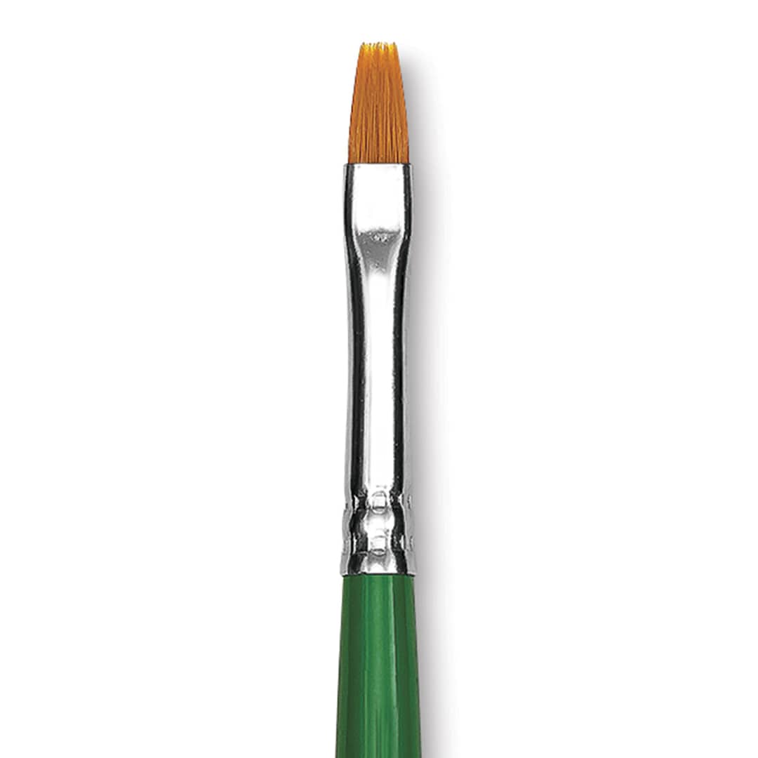 Open in modal - Blick Economy Golden Taklon Brush - Flat, Long Handle, Size 4 close up