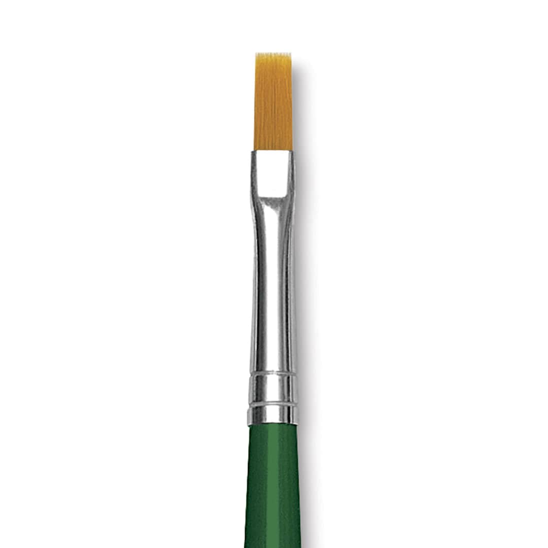 Open in modal - Blick Economy Golden Taklon Brush - Flat, Long Handle, Size 6 close up