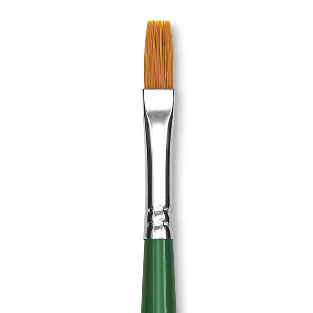 Open in modal - Blick Economy Golden Taklon Brush - Flat, Long Handle, Size 8 close up
