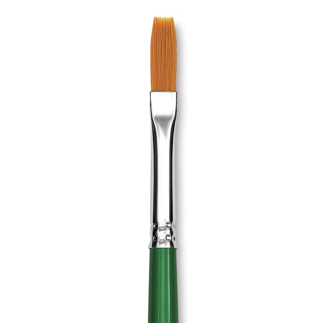 Open in modal - Blick Economy Golden Taklon Brush - Flat, Long Handle, Size 10 close up