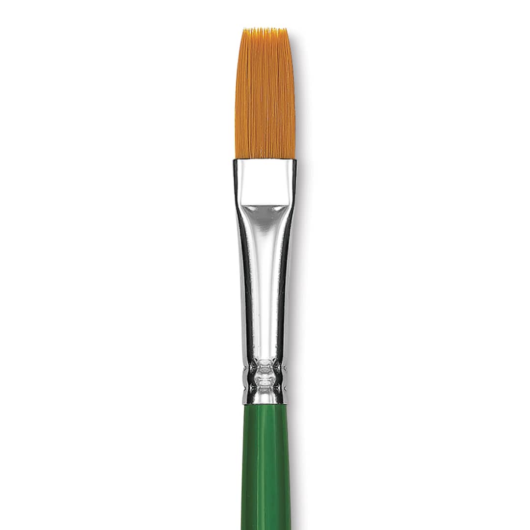 Open in modal - Blick Economy Golden Taklon Brush - Flat, Long Handle, Size 12 close up
