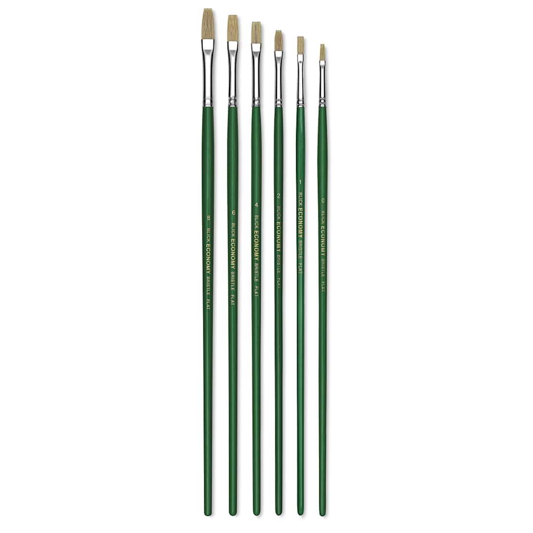 Open in modal - Blick Economy White Bristle Brush Set - Flat, Set of 6