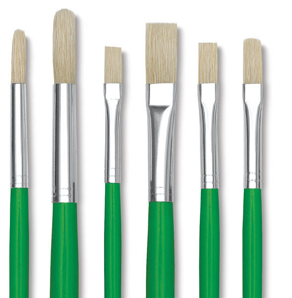 Open in modal - Blick Economy White Bristle Round Brush Set - Closeup of 6 piece set of brushes