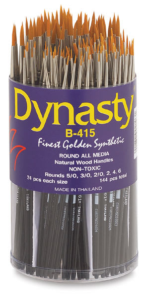 Open in modal - Dynasty Finest Golden Taklon Round Brushes - Canister of 144 shown