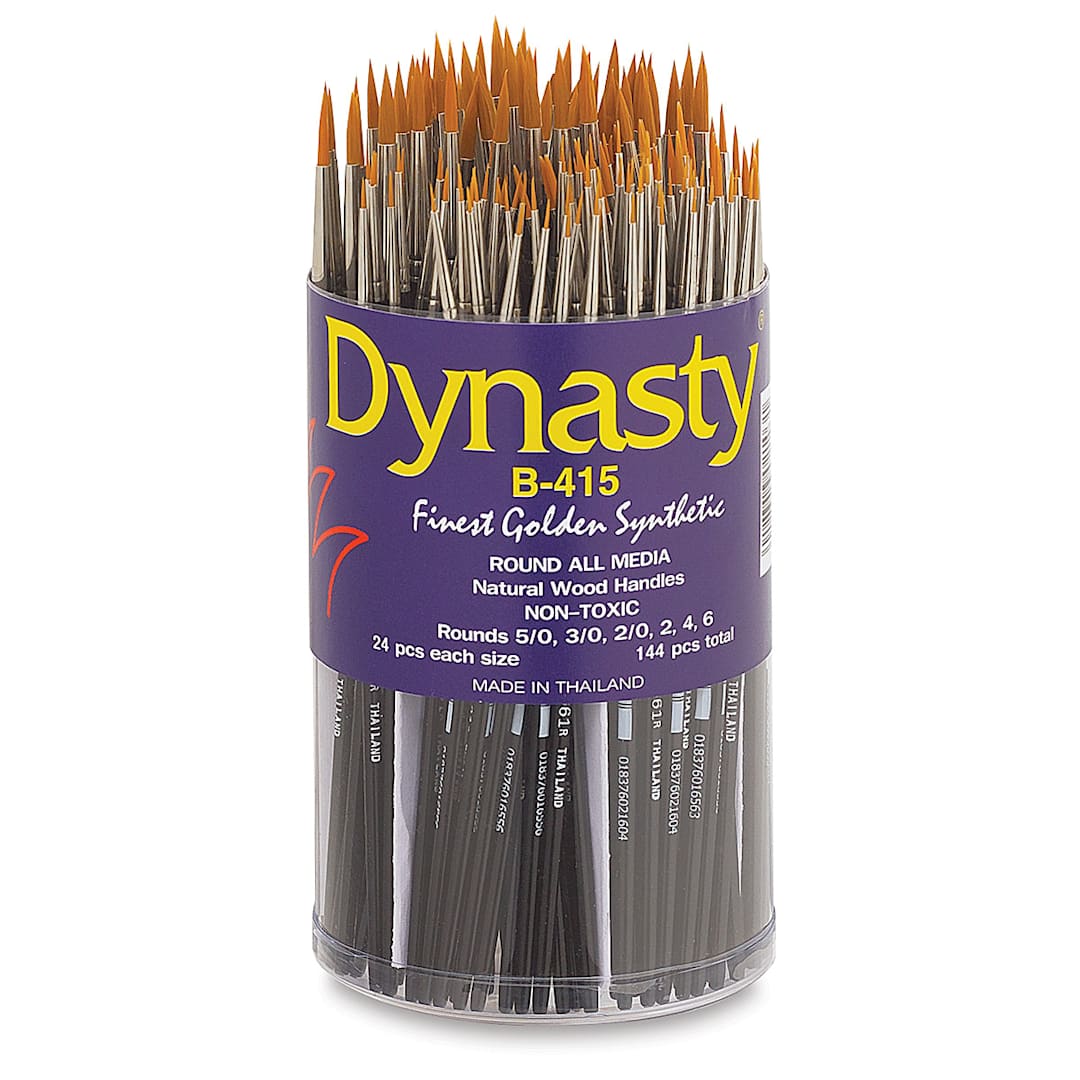 Open in modal - Dynasty Finest Golden Synthetic Brushes - Round, Short Handle, Canister of 144