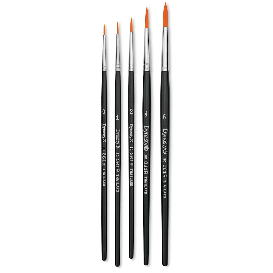 Open in modal - Dynasty Finest Golden Synthetic Brushes - Set 1, Round, Set of 5, brushes fanned out