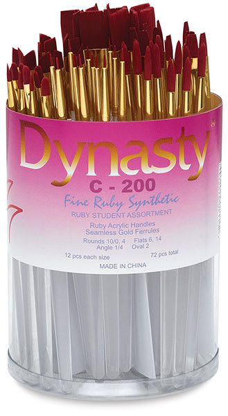 Open in modal - Fine Ruby Synthetic Brushes, Canister Set of 72 shown open with brushes elevated