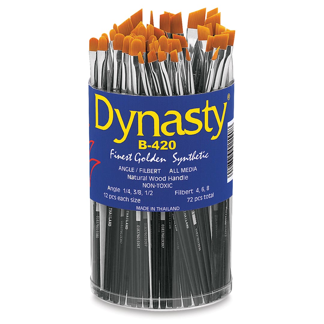 Open in modal - Dynasty Finest Golden Synthetic Brushes - Angle and Filbert, Canister of 72 brushes