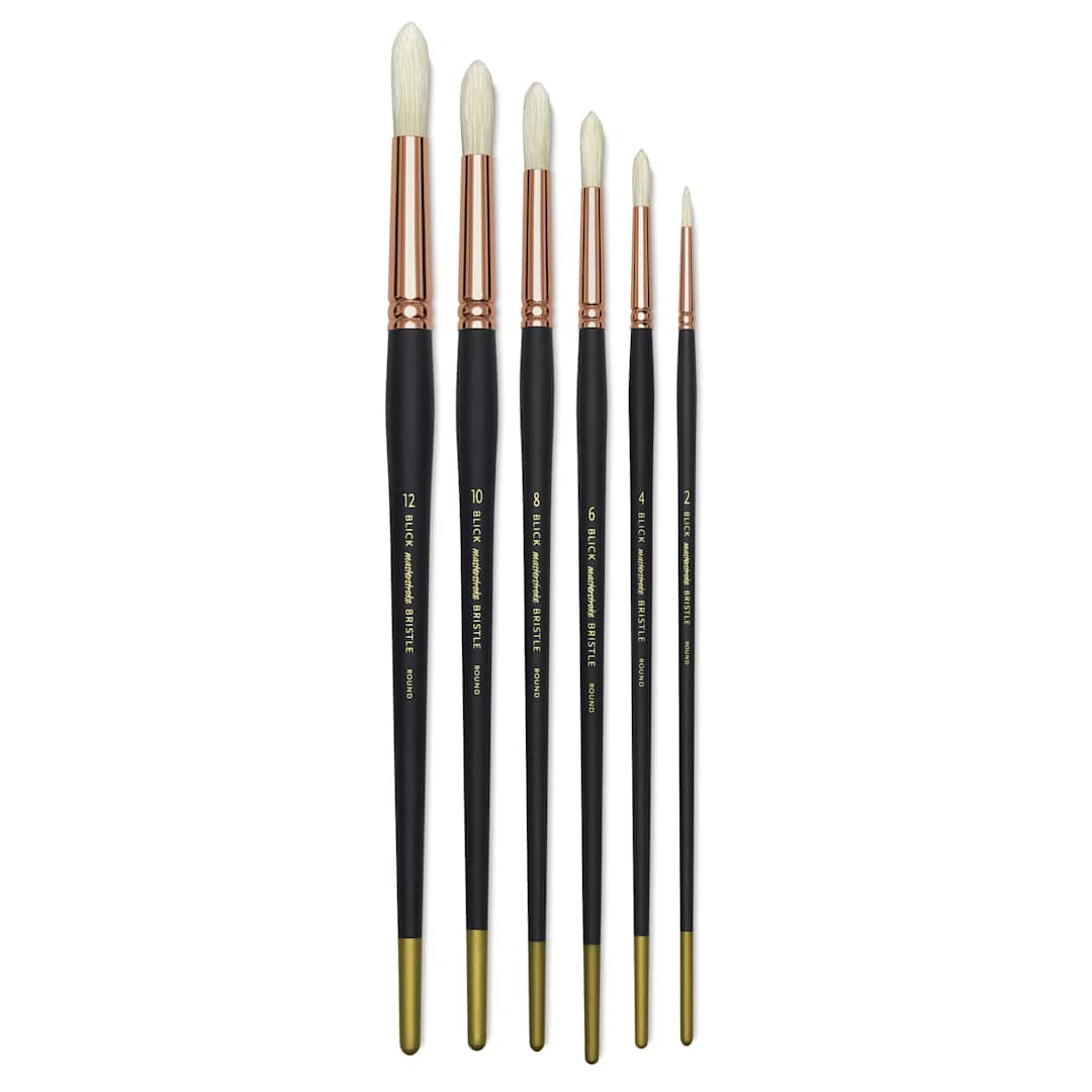 Open in modal - Blick Masterstroke Interlocking Bristle Brush - Round, Long Handle, Set of 6