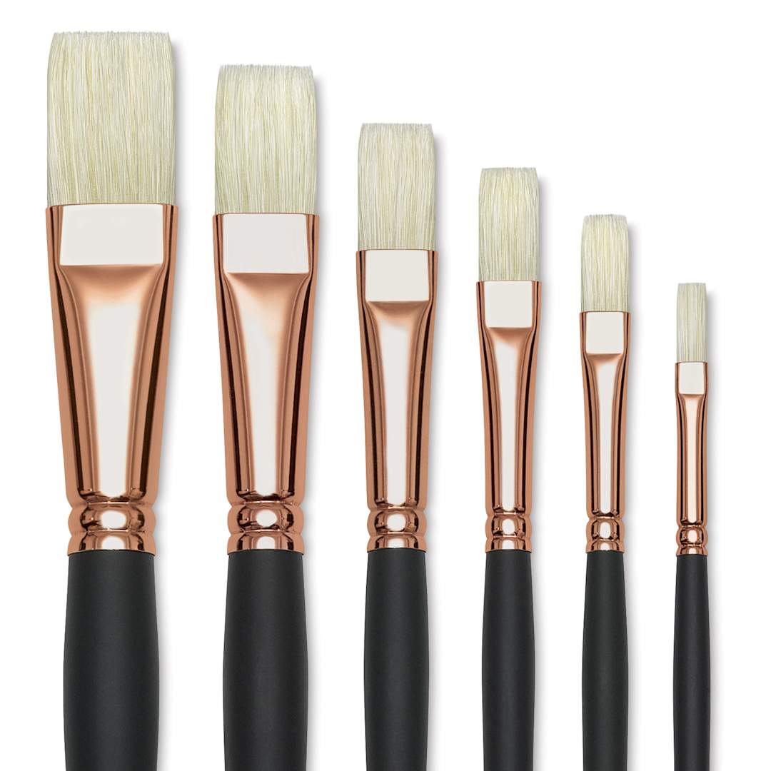 Open in modal - Blick Masterstroke Interlocking Bristle Brush Set - Flat, Long Handle, Set of 6, close up