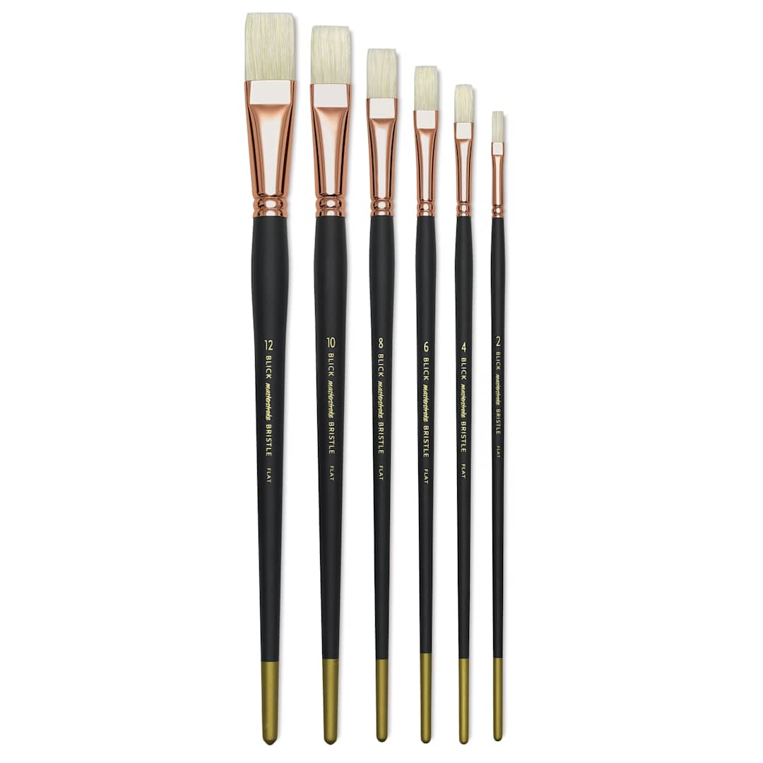 Open in modal - Blick Masterstroke Interlocking Bristle Brush Set - Flat, Long Handle, Set of 6