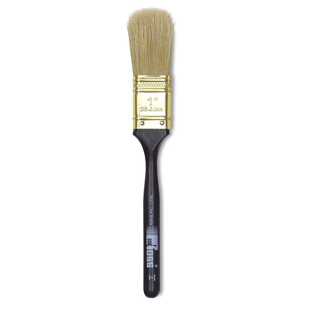 Open in modal - Bob Ross Hog Bristle Brush - Oval Brush shown upright
