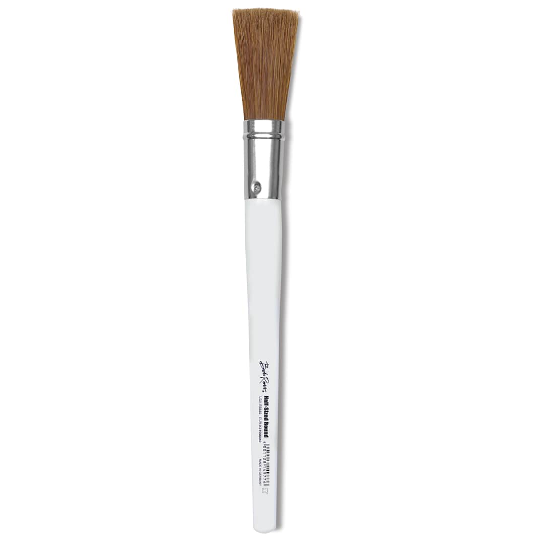Open in modal - Bob Ross Synthetic and Bristle Blend Brush - 3/4" Half-Size Round Brush shown upright