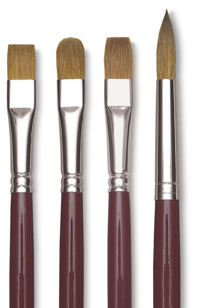 Open in modal - Da Vinci Kolinsky Red Sable Oil Brushes - Four brushes shown upright
