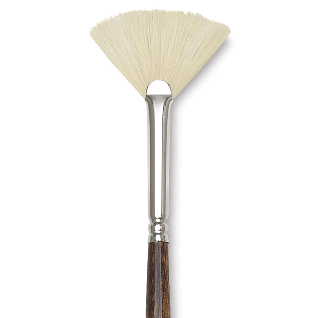 Open in modal - Blick Masterstroke White Bristle Brush - Fan, Short Handle, Size 2, close up
