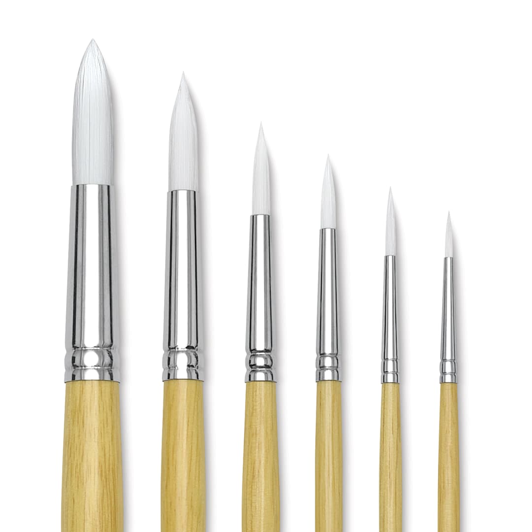 Open in modal - Blick Academic White Synthetic Brush Set - Round, Set of 6, close-up