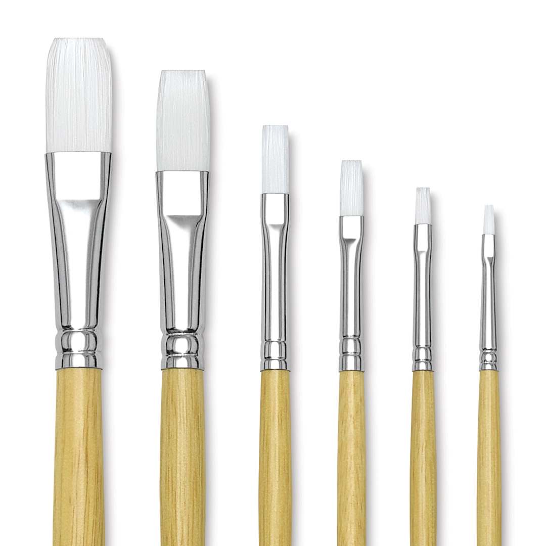 Open in modal - Blick Academic White Synthetic Brush Set - Flat, Set of 6, close-up