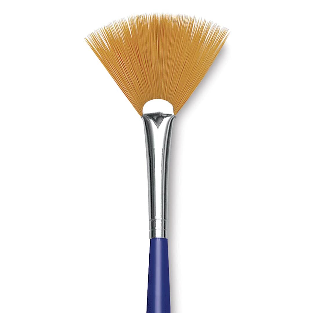 Open in modal - Blick Scholastic Golden Taklon Brush - Fan, Long Handle, Size 2 close up