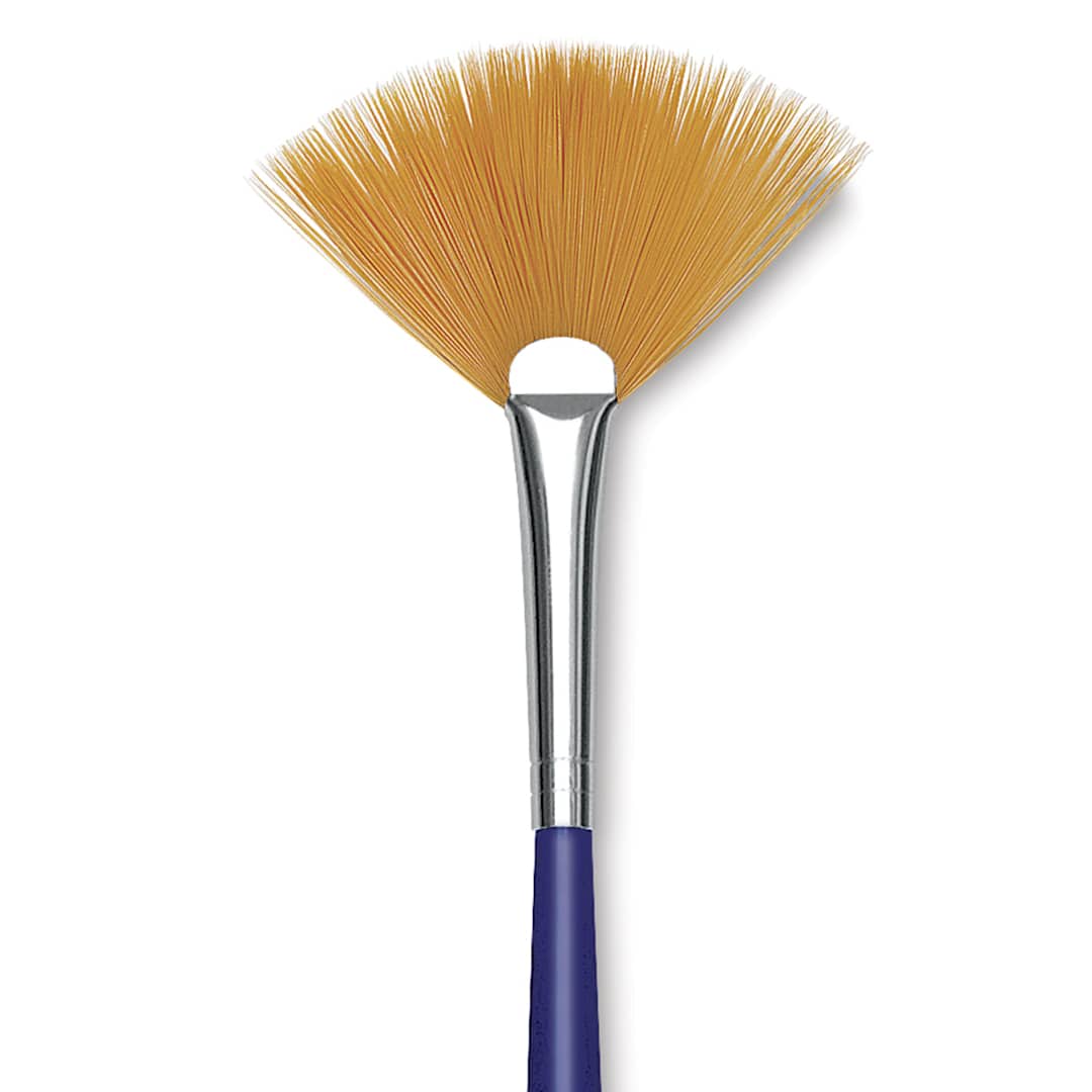 Open in modal - Blick Scholastic Golden Taklon Brush - Fan, Long Handle, Size 4 close up