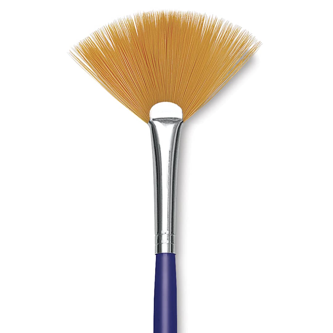 Open in modal - Blick Scholastic Golden Taklon Brush - Fan, Long Handle, Size 6 close up
